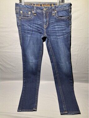 Rock Revival Jeans Womens 32 Blue Dark Wash Jessica Skinny - ULTRA RARE!